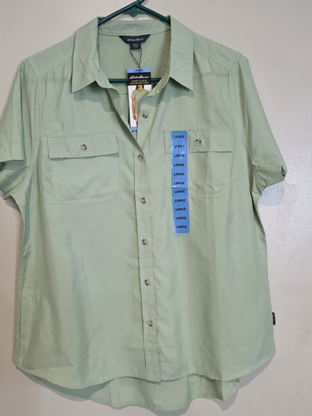 Eddie Bauer Women's Green Adventure Button-Up Shirt UPF 50 Moisture Wicking L